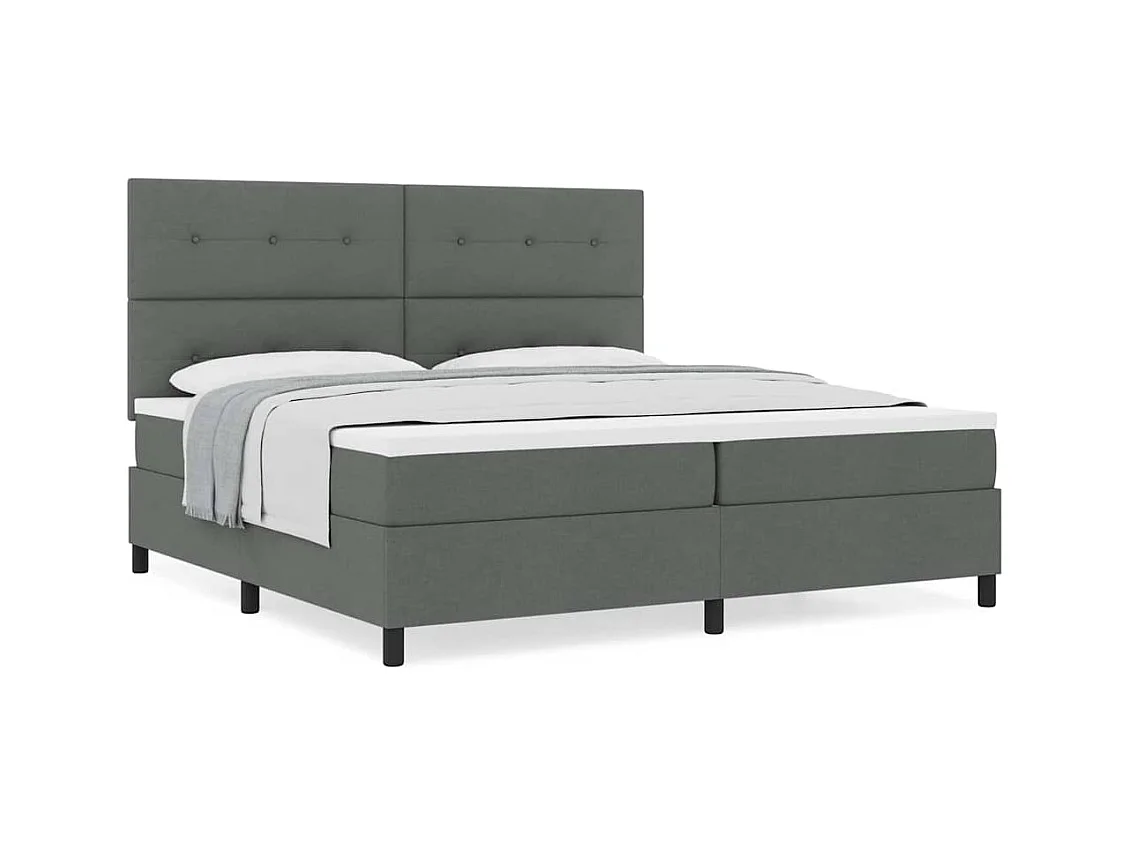 Lit à ressorts avec matelas Gris foncé 200 x 200 cm tissu