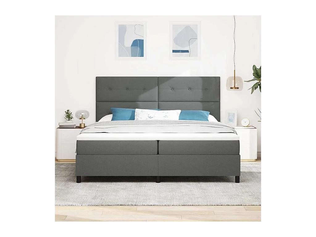Lit à ressorts avec matelas Gris foncé 200 x 200 cm tissu