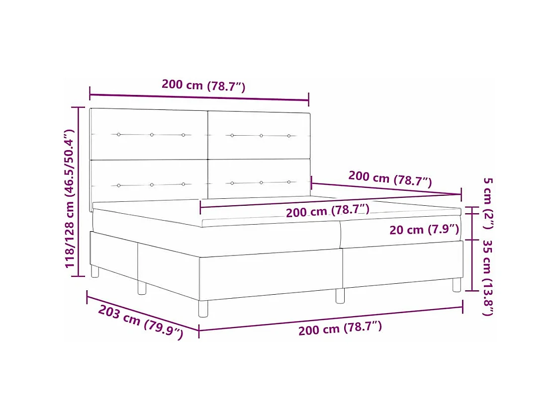 Lit à ressorts avec matelas Gris foncé 200 x 200 cm tissu