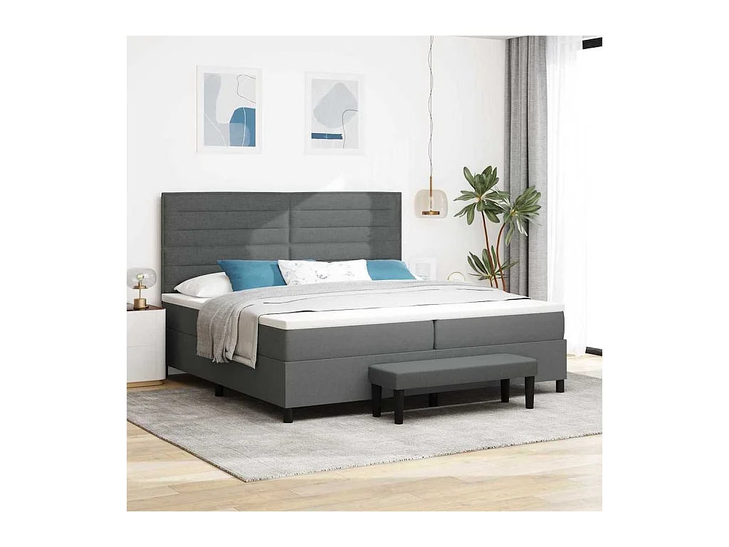 Lit à ressorts avec matelas Gris foncé 200 x 200 cm tissu