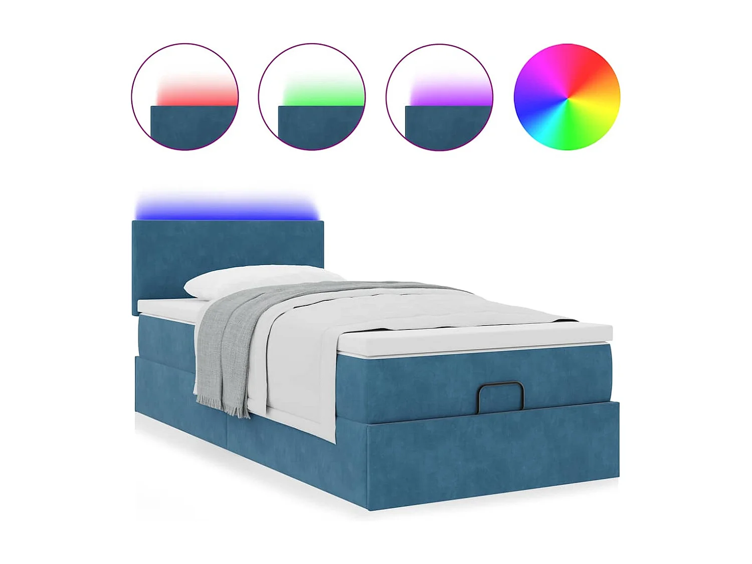 Pouf Letto con Materasso e LED Blu Scuro 80x200cm in Velluto