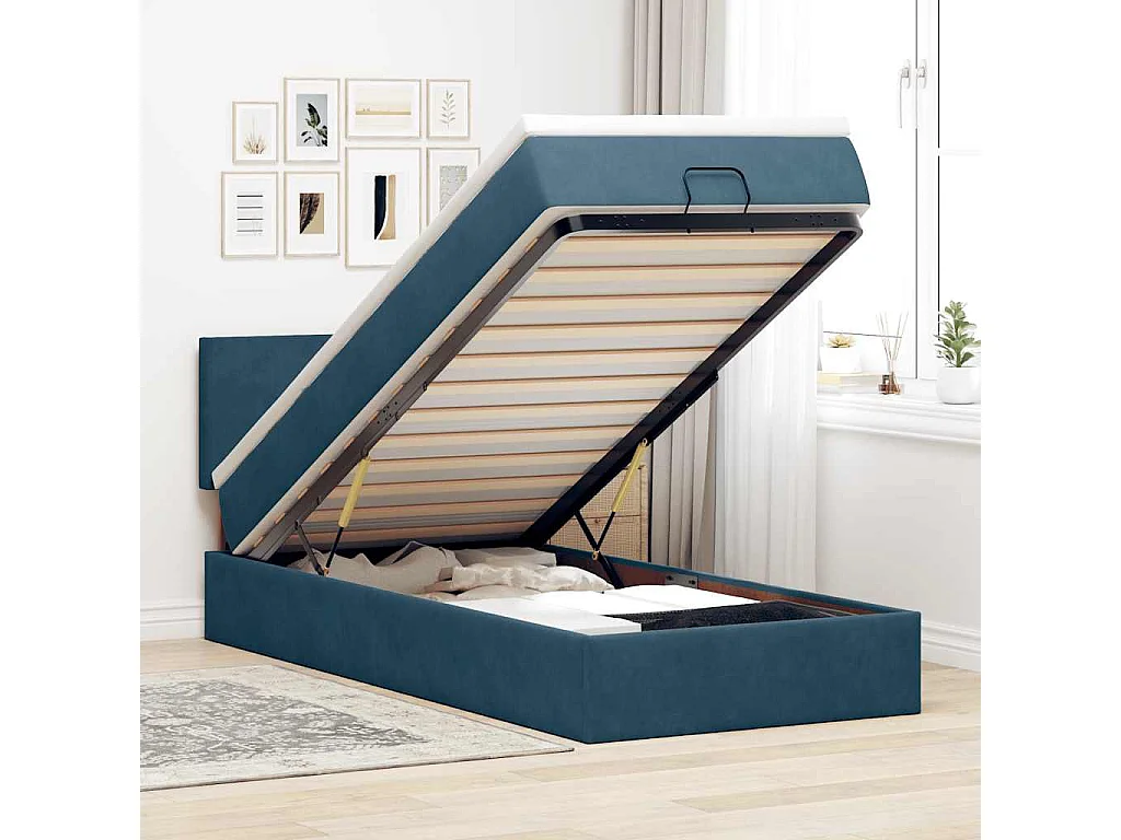 Lit ottoman avec matelas et LED bleu foncé 80x200cm velours