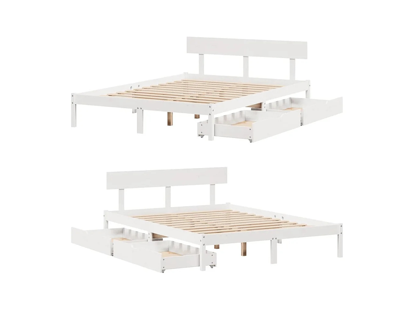 Massivholzbett ohne Matratze Weiß 135x190 cm Kiefernholz