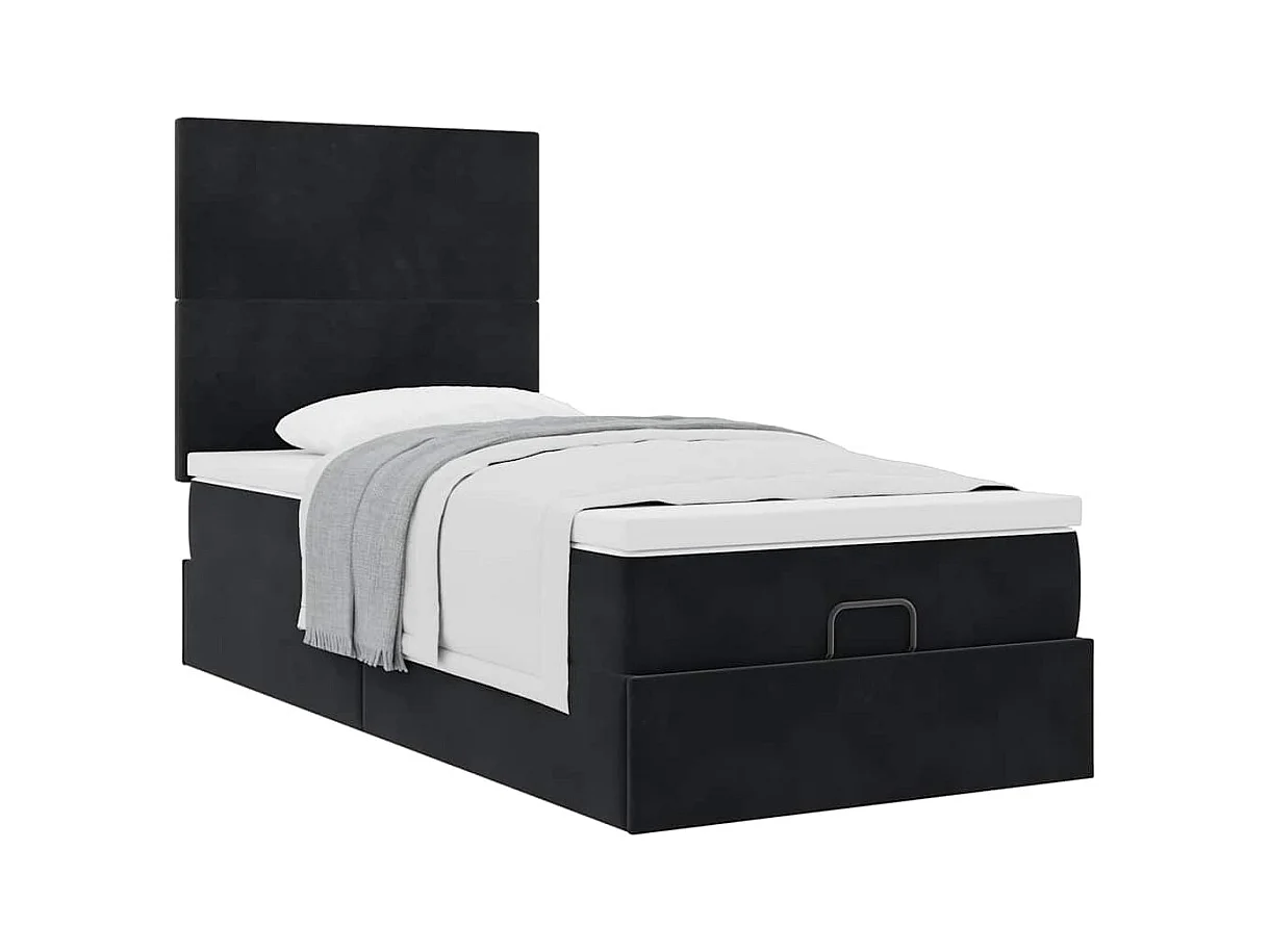 Cadre de lit ottoman avec matelas noir 80x200 cm velours