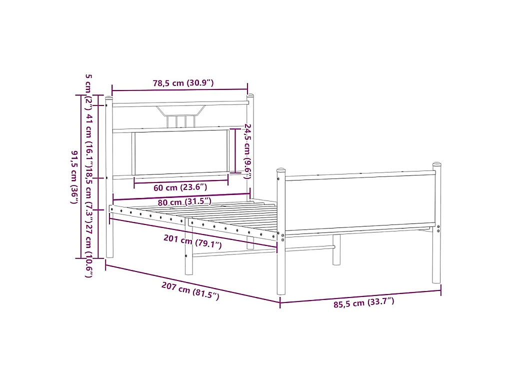 Bettgestell ohne Matratze Sonoma-Eiche 80x200 cm Holzwerkstoff
