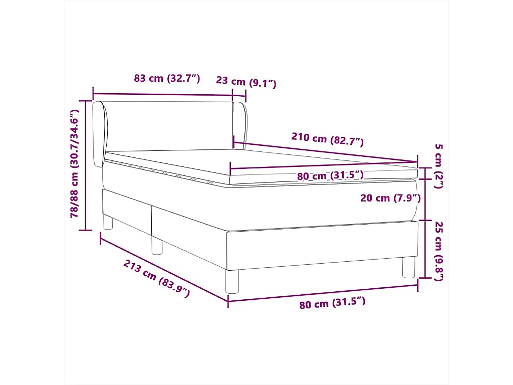 Boxspringbett mit Matratze Dunkelgrau 80x210 cm Samt