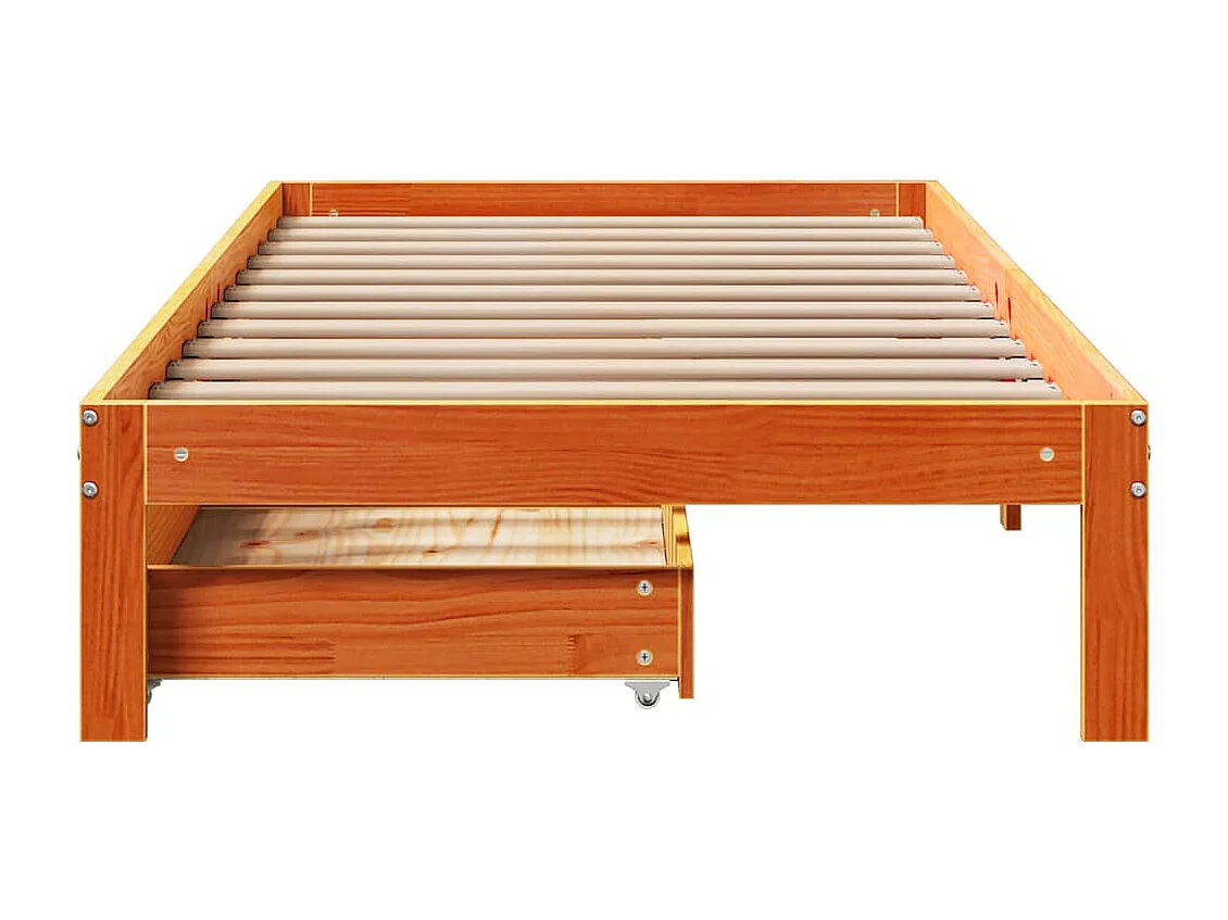 Cadre de lit avec tiroirs sans matelas cire marron 75x190 cm