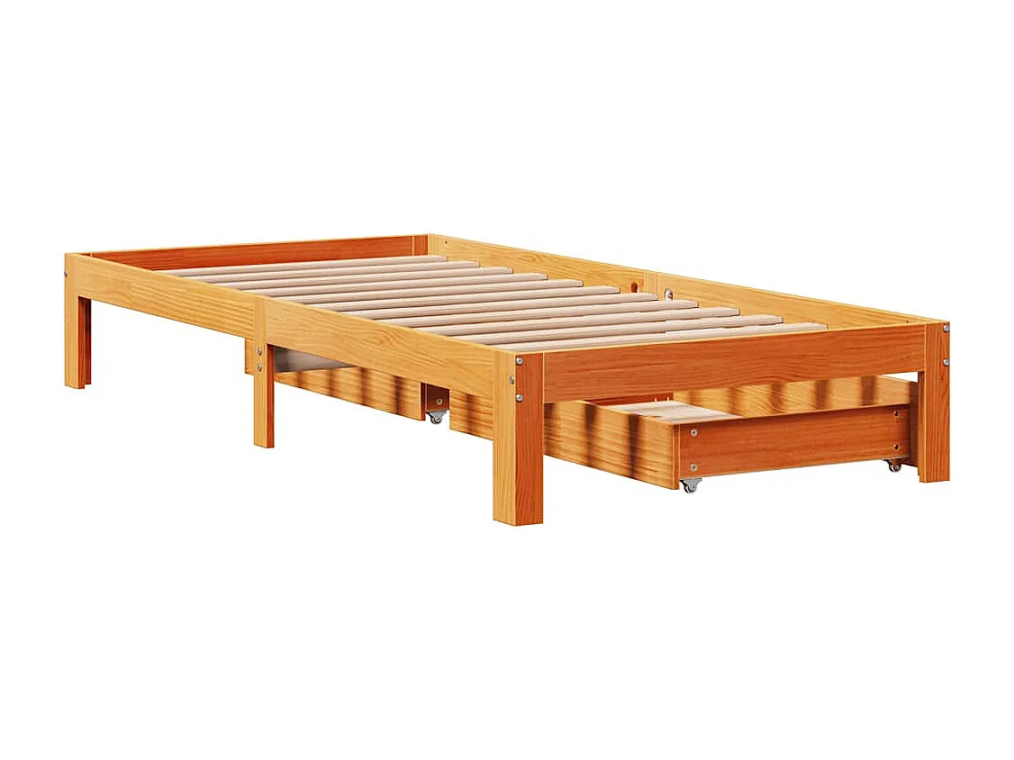Cadre de lit avec tiroirs sans matelas cire marron 75x190 cm