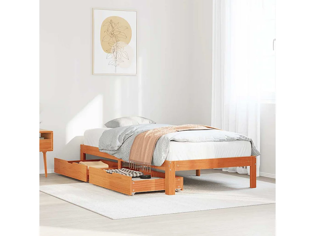 Giroletto Cassetti Marrone Cera 75x190cm in Legno Massello Pino
