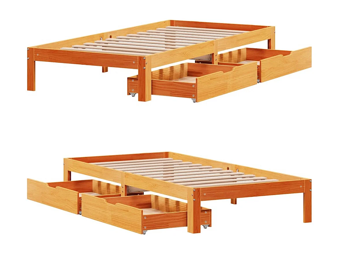 Giroletto Cassetti Marrone Cera 75x190cm in Legno Massello Pino