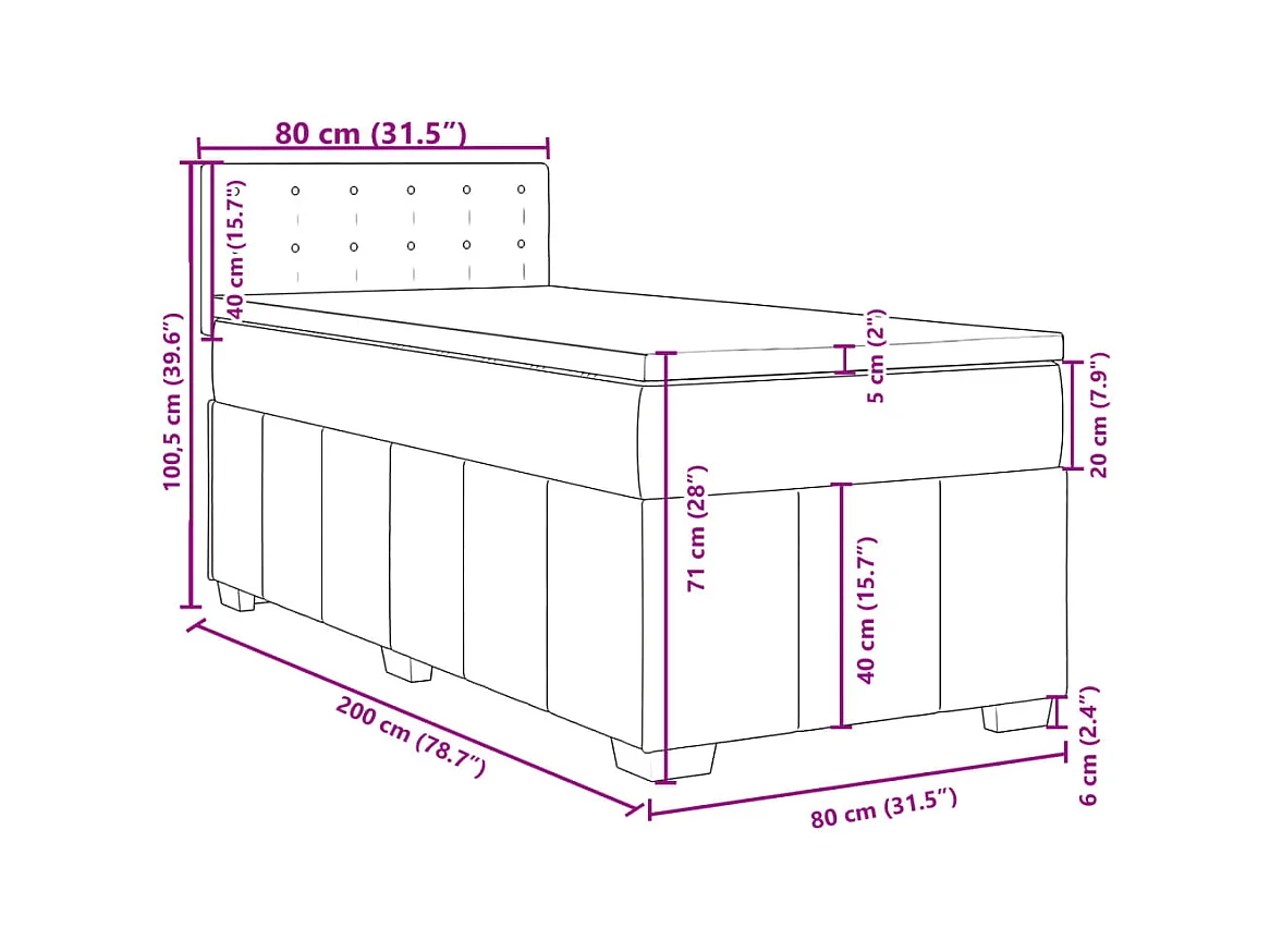 Boxspring met matras stof donkerbruin 80x200 cm