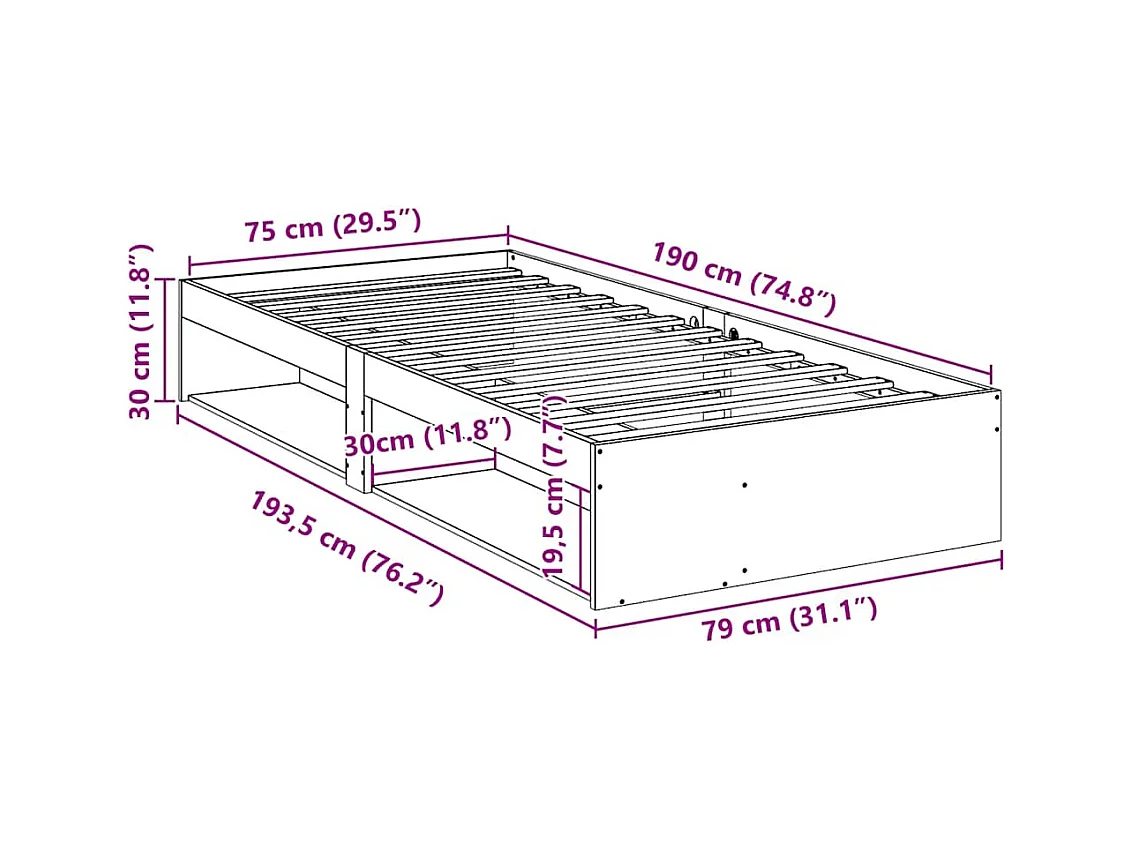 Lit de jour sans matelas 75x190 cm bois de pin massif