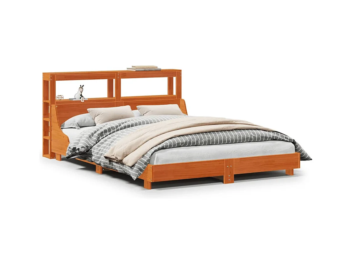 Cadre de lit sans matelas cire marron 135x190cm bois pin massif
