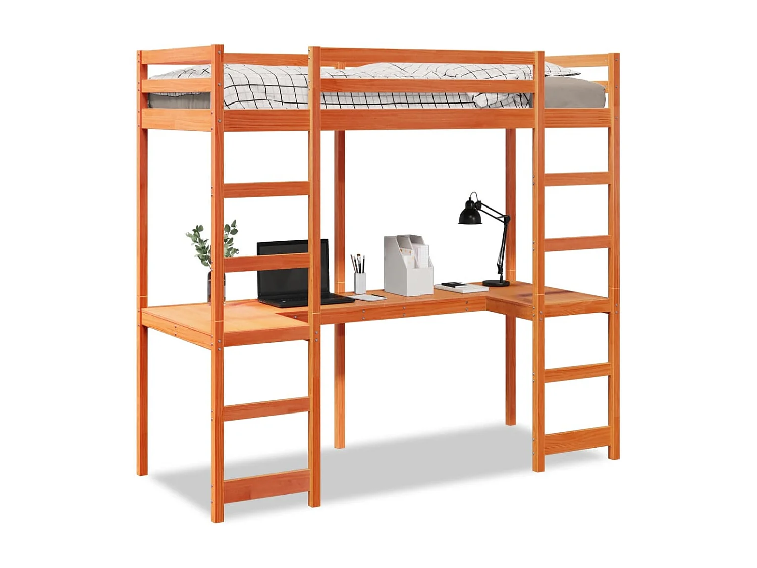Hochbett ohne Matratze Wachsbraun 75x190 cm Massivholz Kiefer
