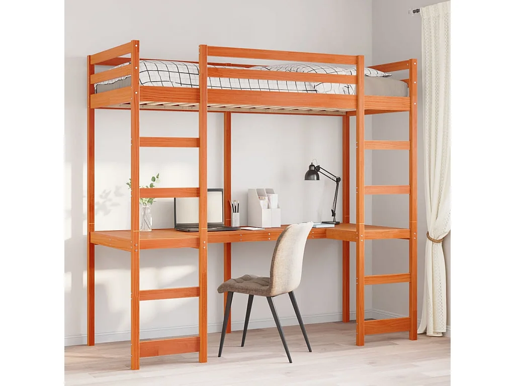 Hochbett ohne Matratze Wachsbraun 75x190 cm Massivholz Kiefer