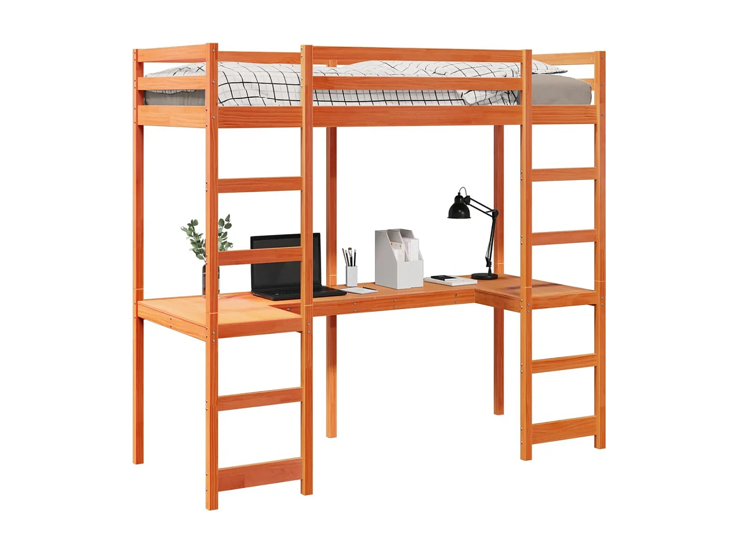 Hochbett ohne Matratze Wachsbraun 75x190 cm Massivholz Kiefer