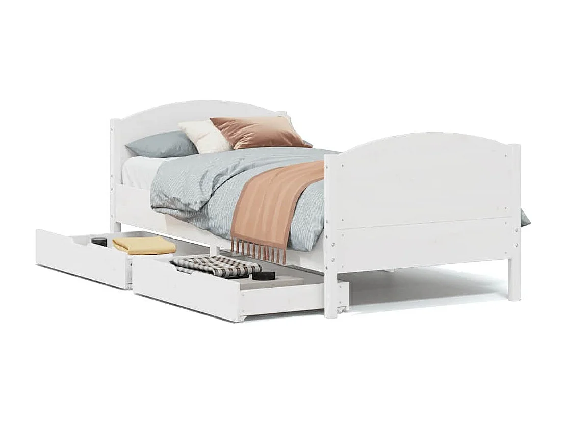 Bedframe zonder matras massief grenenhout wit 75x190 cm