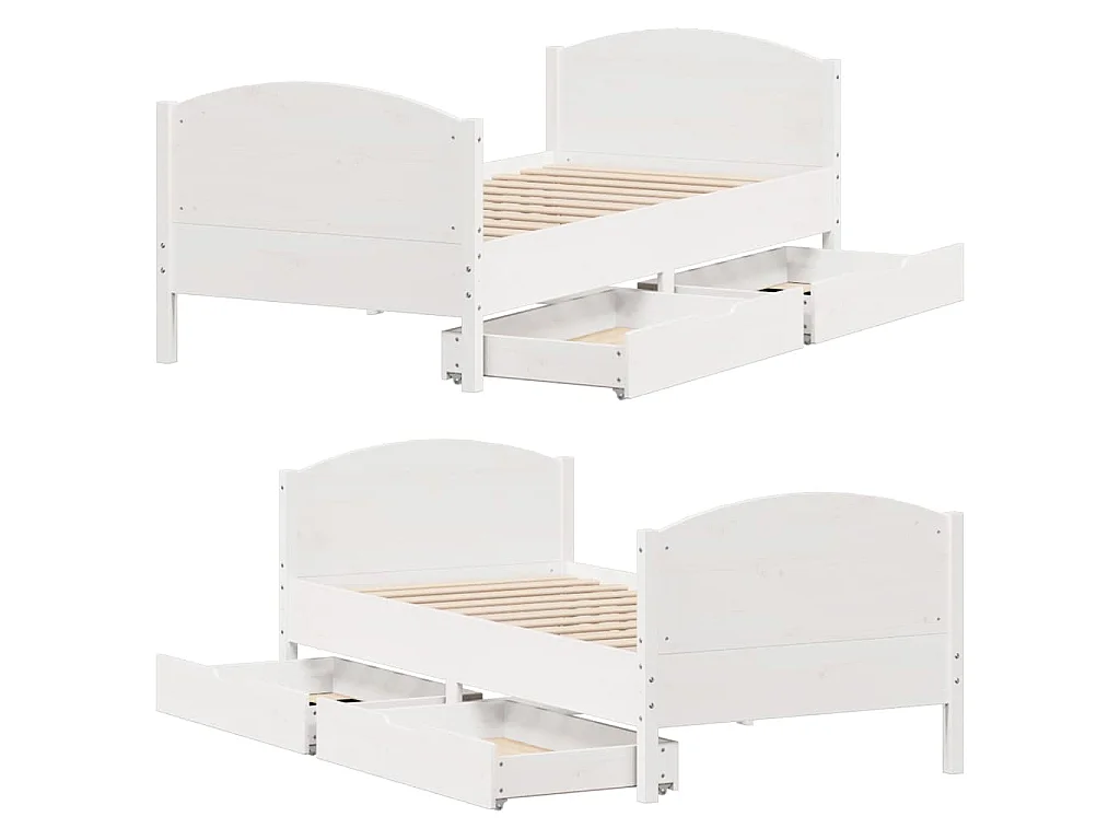 Bedframe zonder matras massief grenenhout wit 75x190 cm