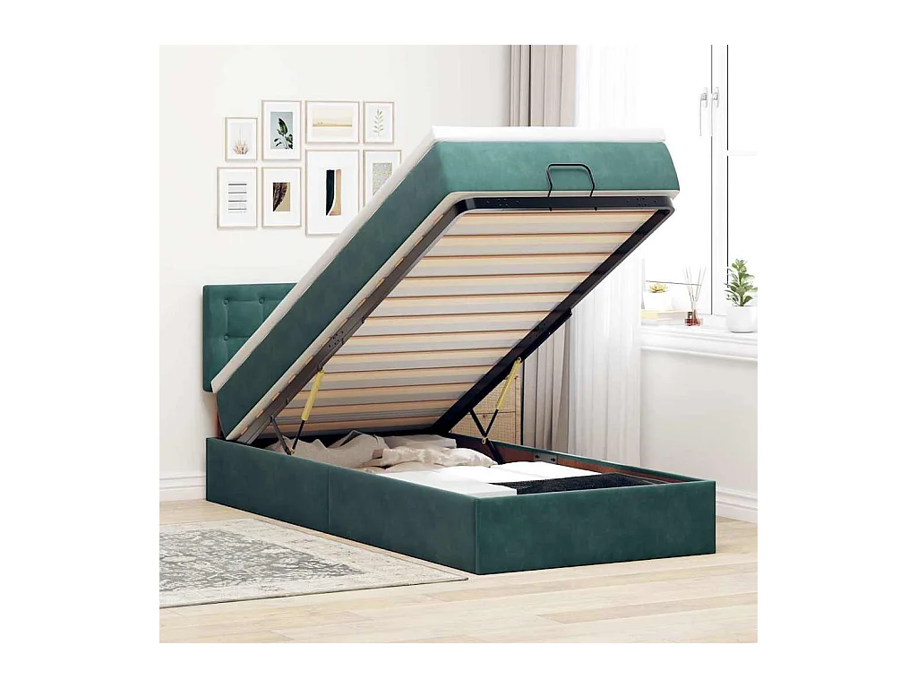 Bed poef met matras en LED's 80x200cm fluweel donkergroen
