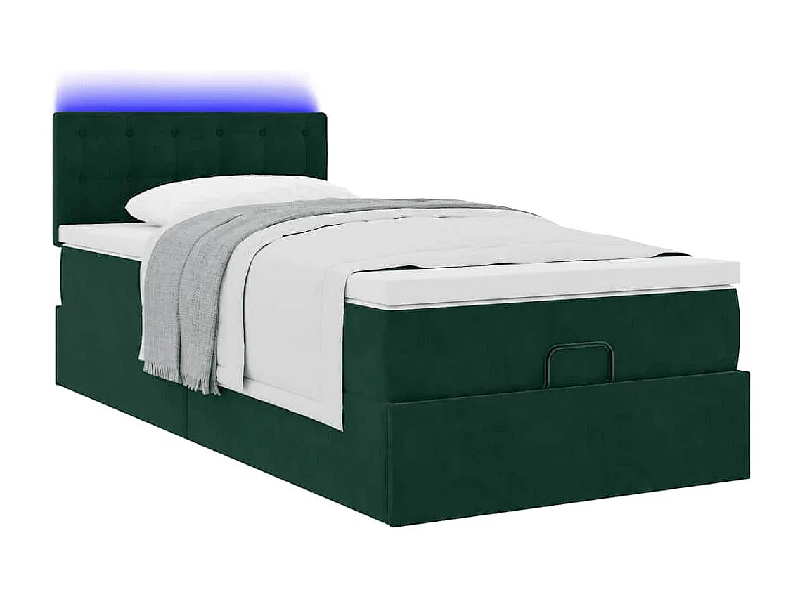 Bed poef met matras en LED's 80x200cm fluweel donkergroen