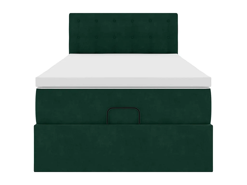 Cama otomana con colchón y LED terciopelo verde oscuro 80x200cm