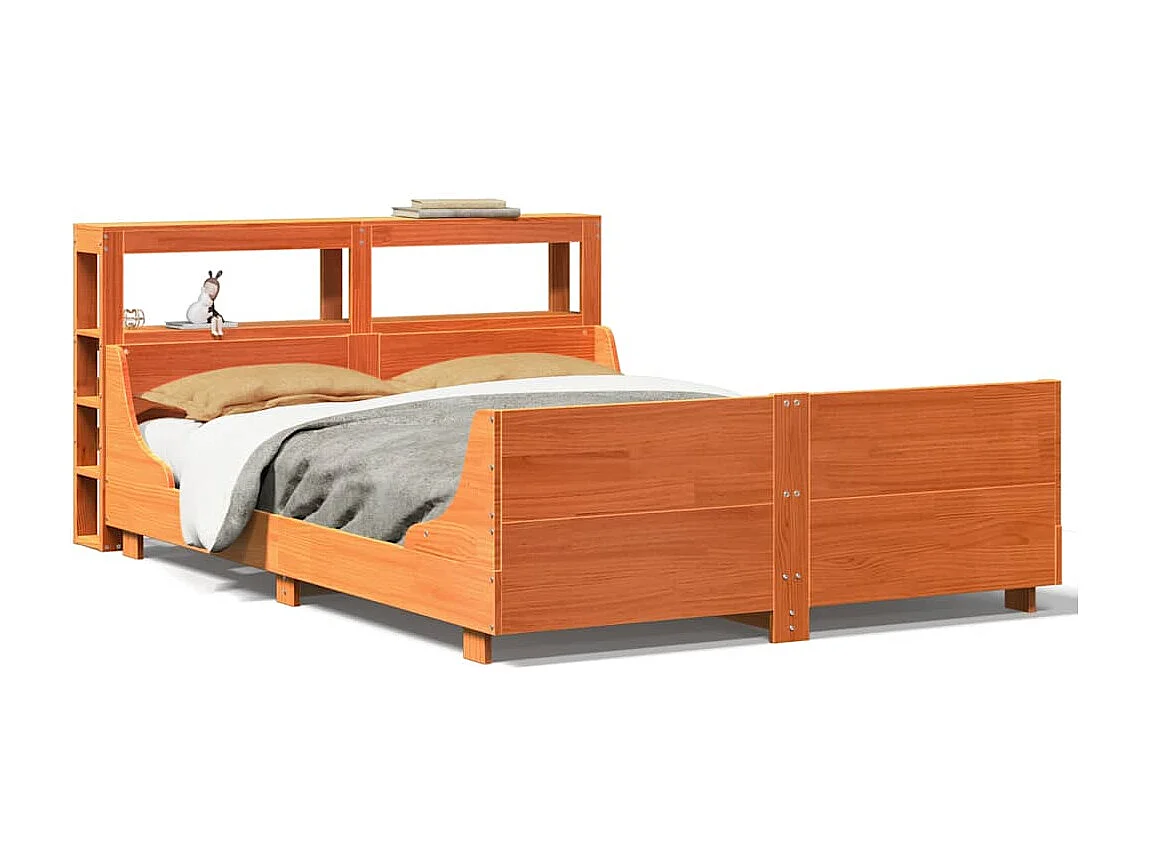 Bedframe zonder matras massief grenenhout wasbruin 135x190 cm