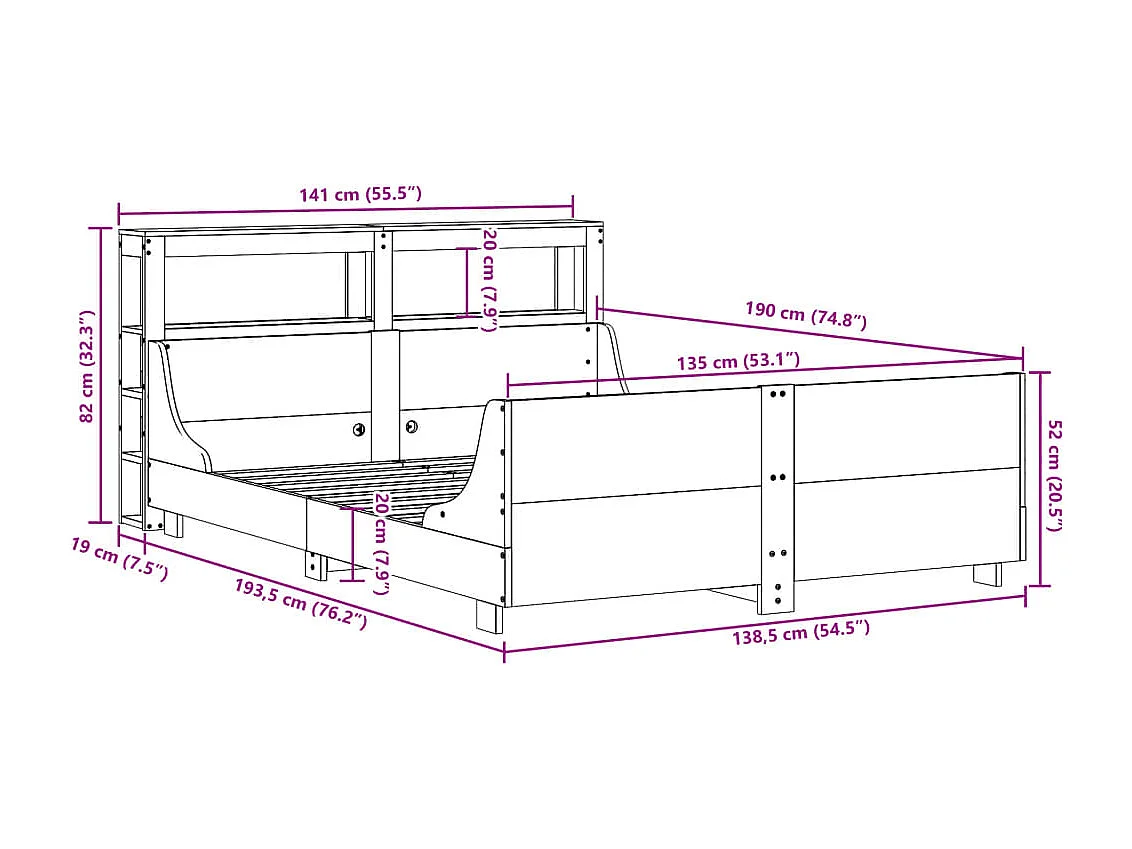 Bedframe zonder matras massief grenenhout wasbruin 135x190 cm