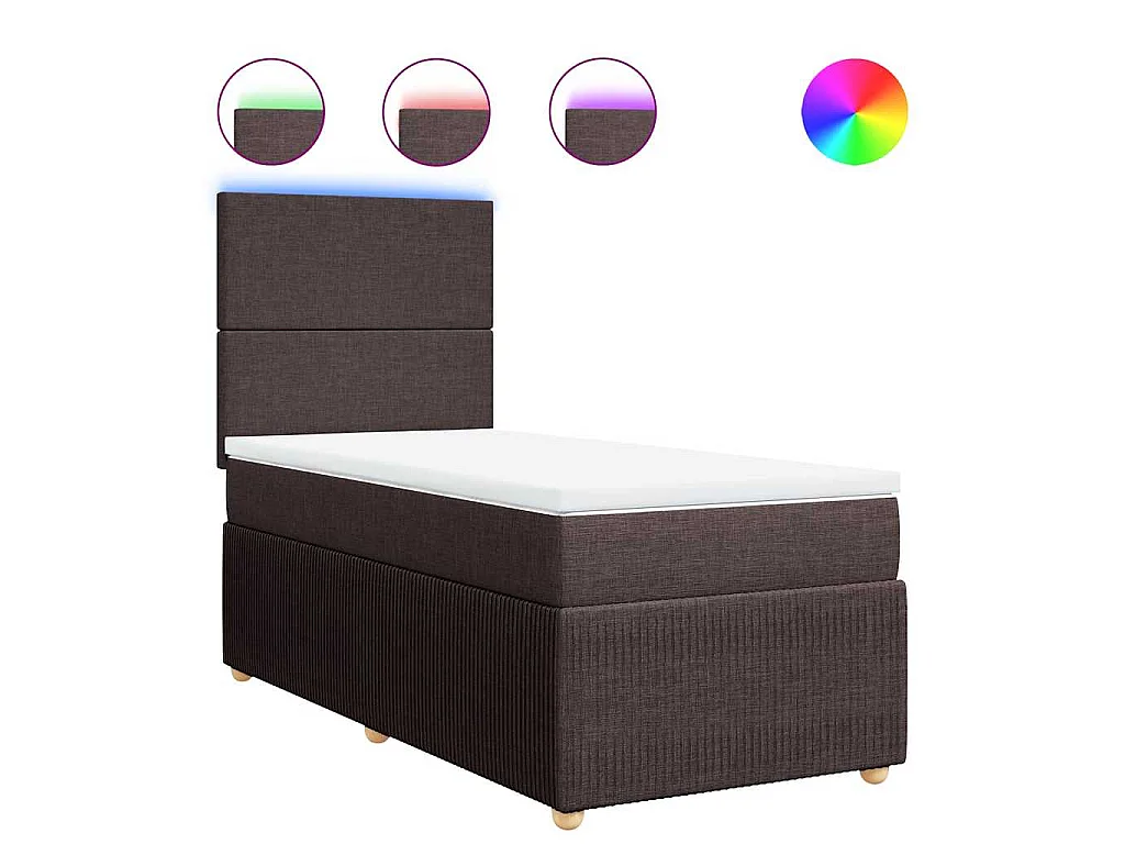 Cama box spring con colchón tela marrón oscuro 80x200 cm