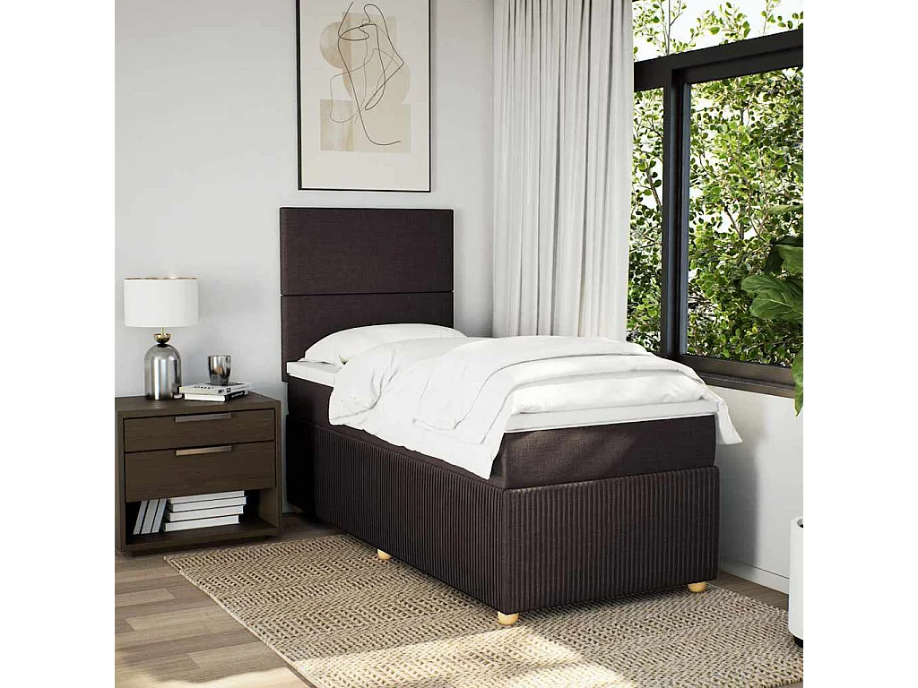Cama box spring con colchón tela marrón oscuro 80x200 cm