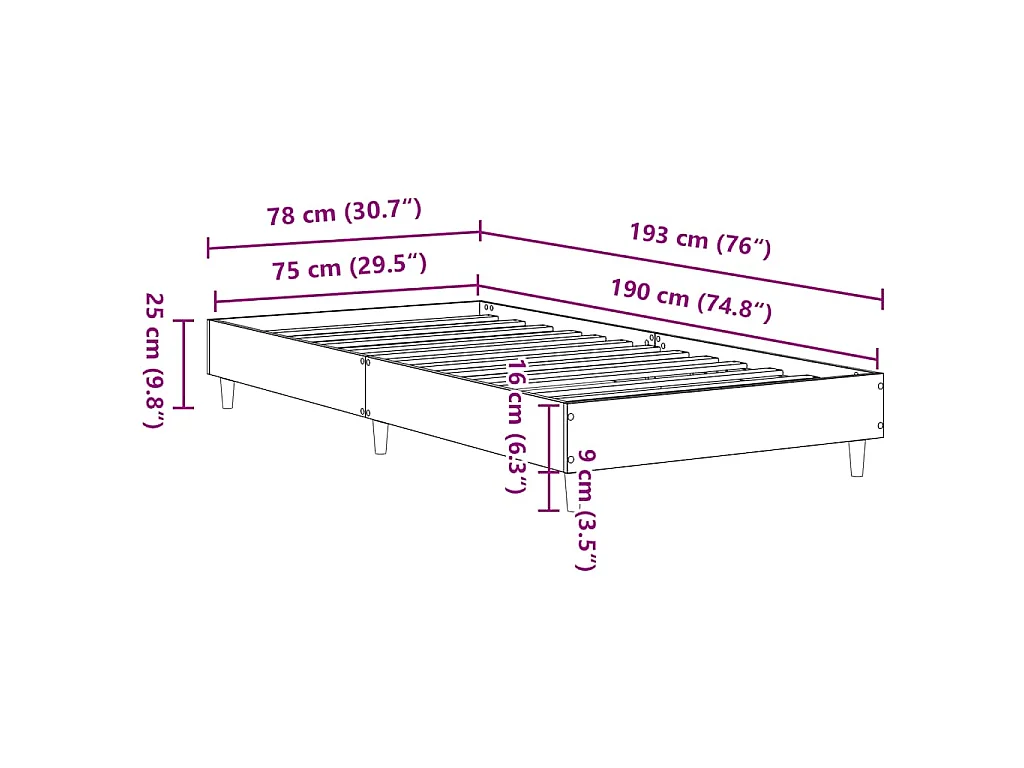 Cadre de lit sans matelas chêne marron 75x190cm bois ingénierie