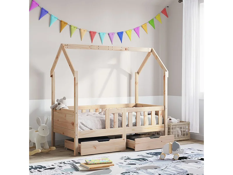Giroletto per Bambini con Cassetti 80x170cm Legno Massello Pino