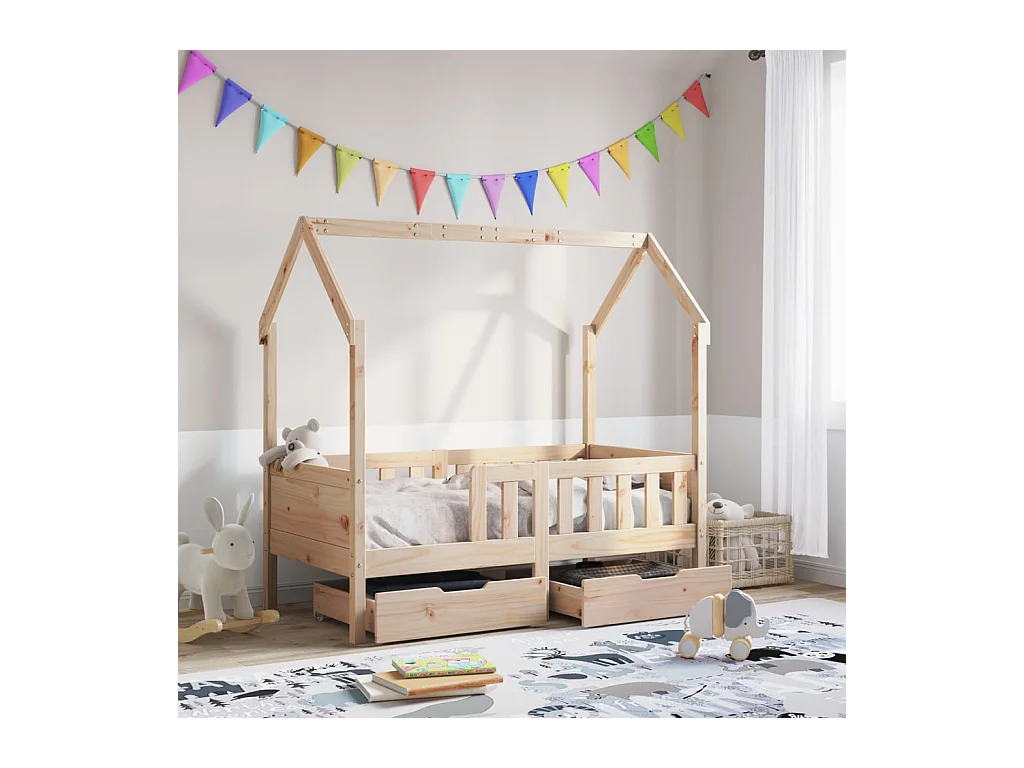 Giroletto per Bambini con Cassetti 80x170cm Legno Massello Pino