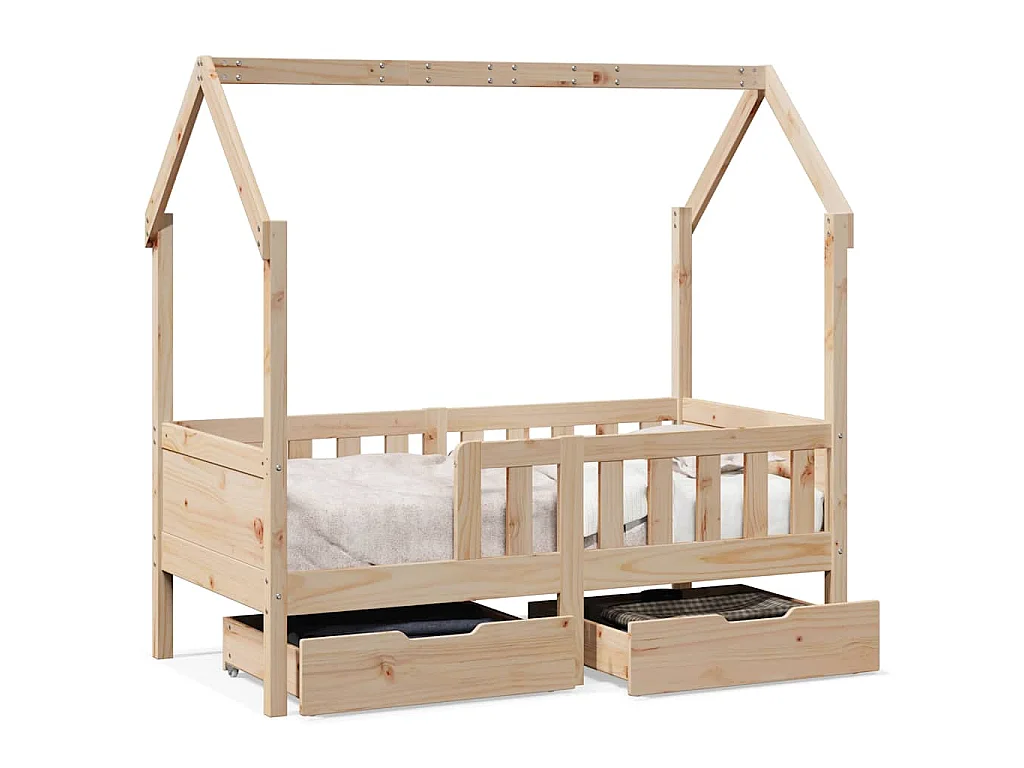 Giroletto per Bambini con Cassetti 80x170cm Legno Massello Pino