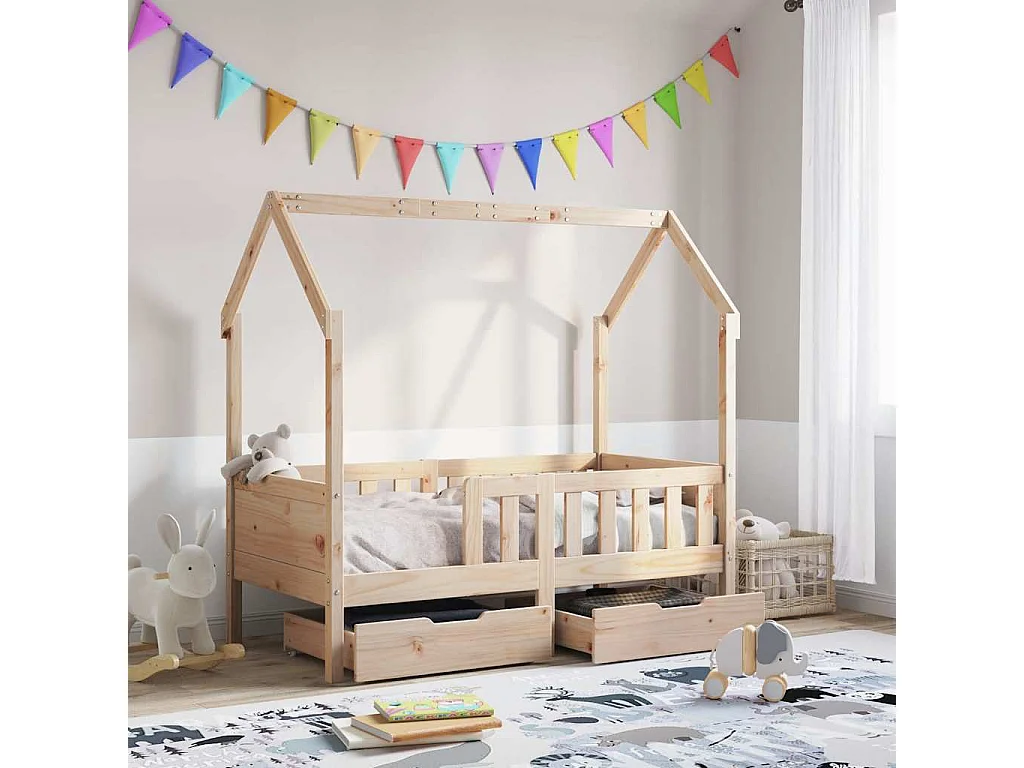 Giroletto per Bambini con Cassetti 80x170cm Legno Massello Pino