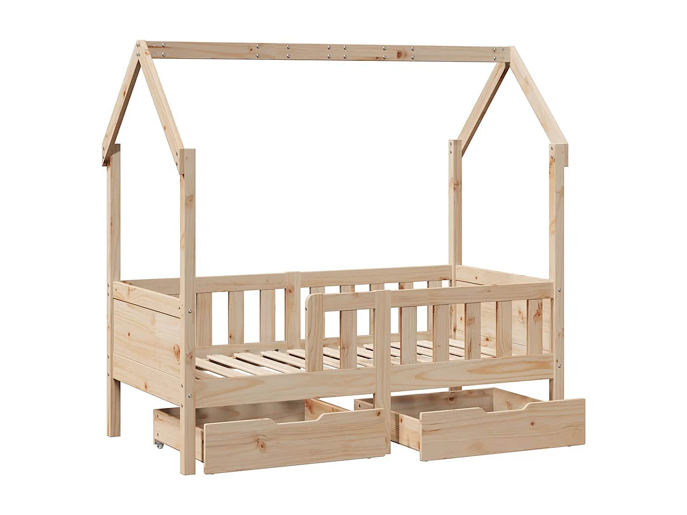 Giroletto per Bambini con Cassetti 80x170cm Legno Massello Pino