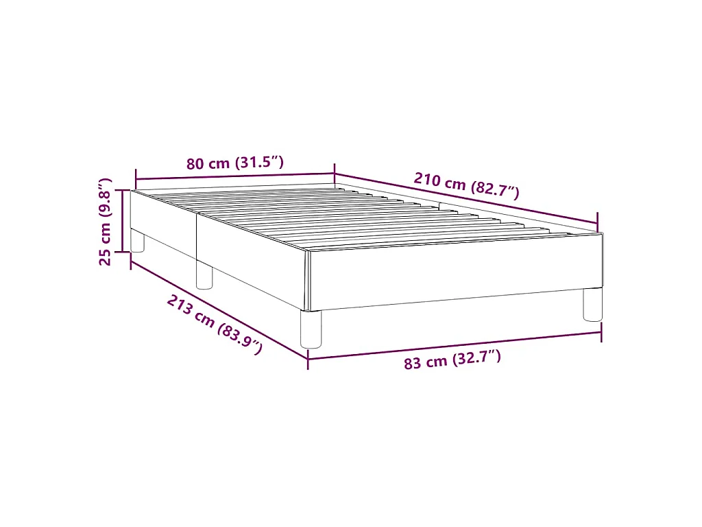 Cadre de lit sans matelas gris foncé 80x210 cm velours