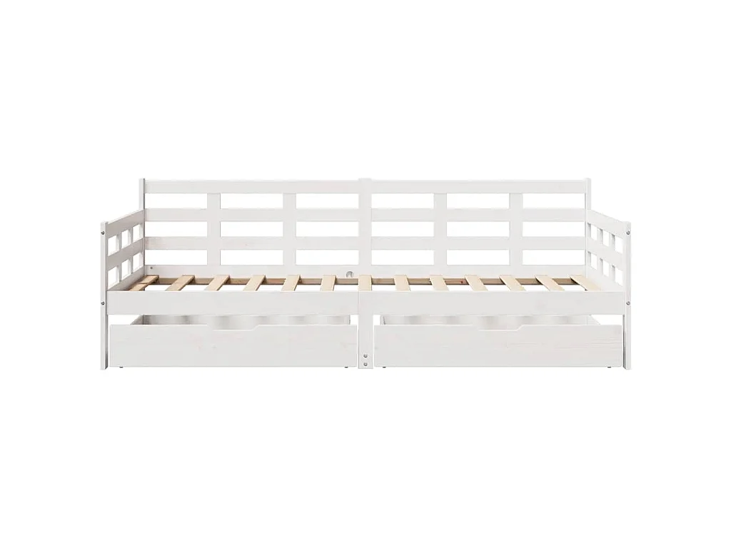 Dormeuse con Cassetti Bianca 80x200 cm Legno Massello di Pino