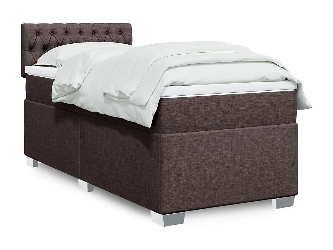 Cama box spring con colchón tela marrón oscuro 80x200 cm