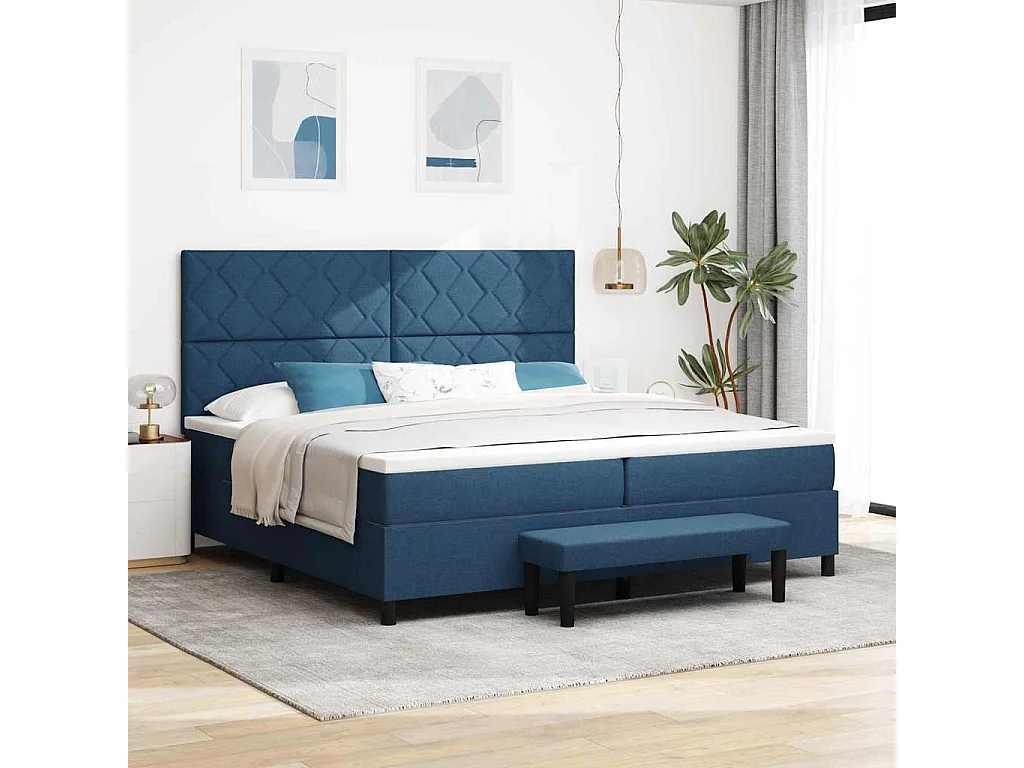 Letto a molle con materasso Blu 200 x 200 cm Tessuto