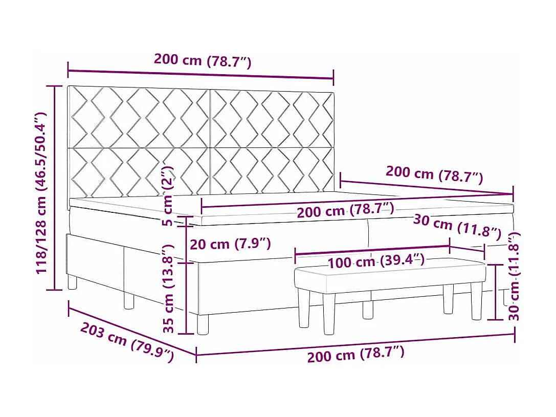 Letto a molle con materasso Blu 200 x 200 cm Tessuto