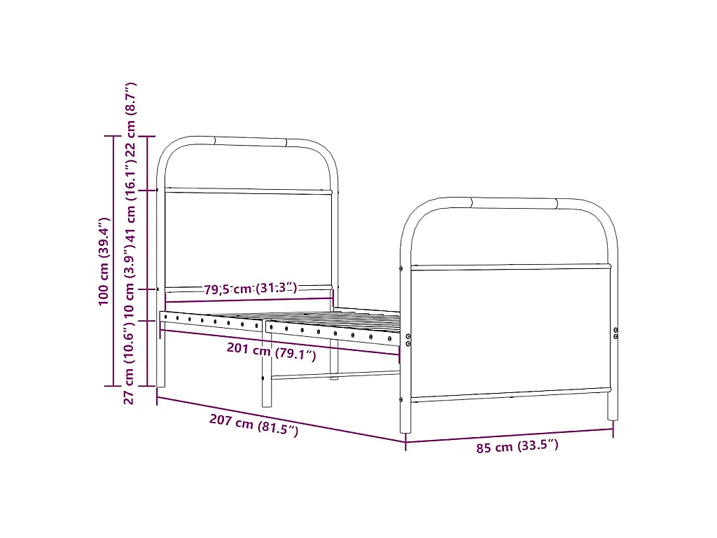 Cadre de lit sans matelas 80x200cm chêne marron bois ingénierie