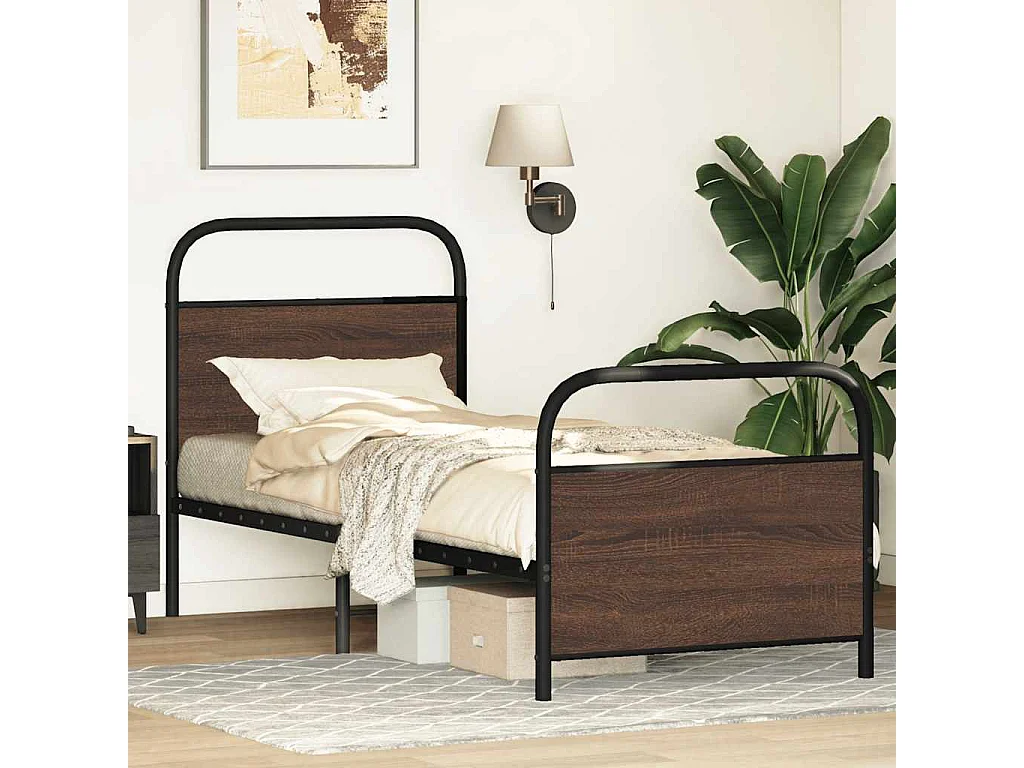 Cadre de lit sans matelas 80x200cm chêne marron bois ingénierie
