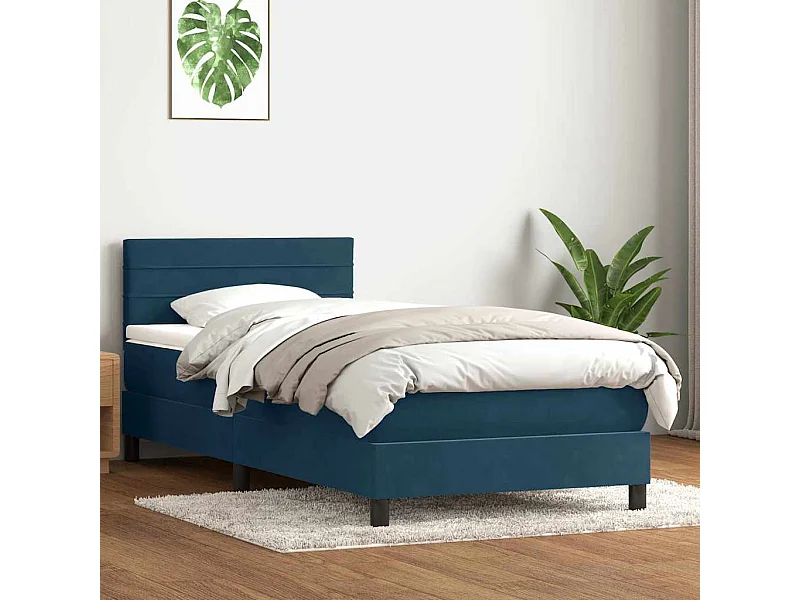 Sommier à lattes de lit et matelas bleu foncé 80x220 cm velours
