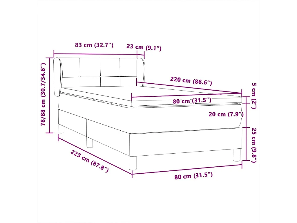 Boxspringbett mit Matratze Schwarz 80x220 cm Samt