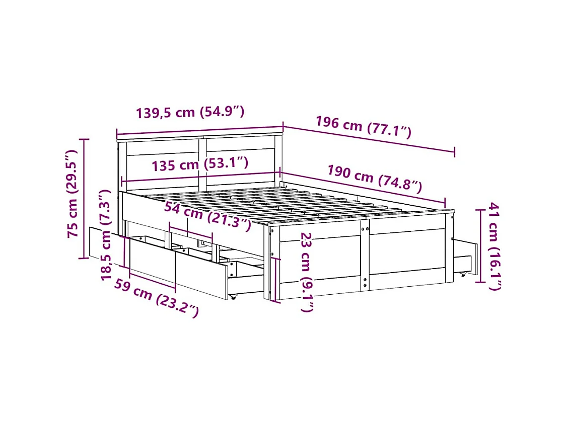 Giroletto senza Materasso con Testata 135x190 cm Massello Pino