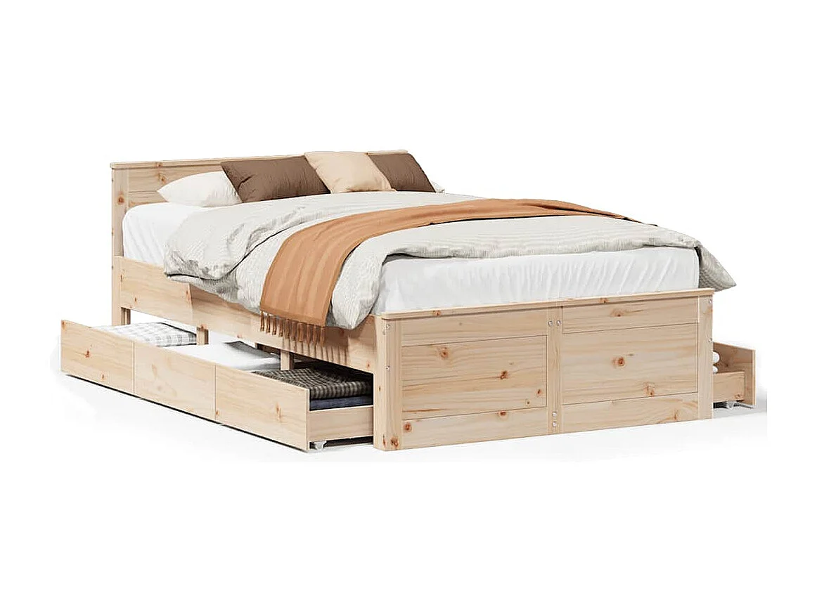 Cadre de lit sans matelas avec tête de lit 135x190 cm bois pin