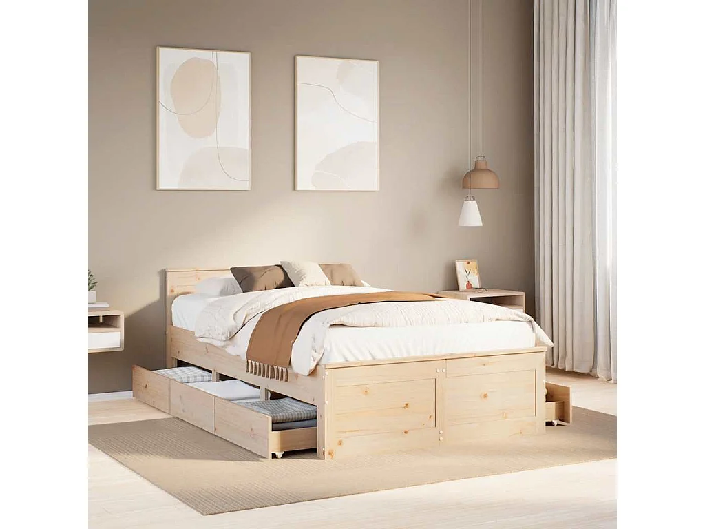 Cama sem colchão com cabeceira 135x190 cm pinho maciço