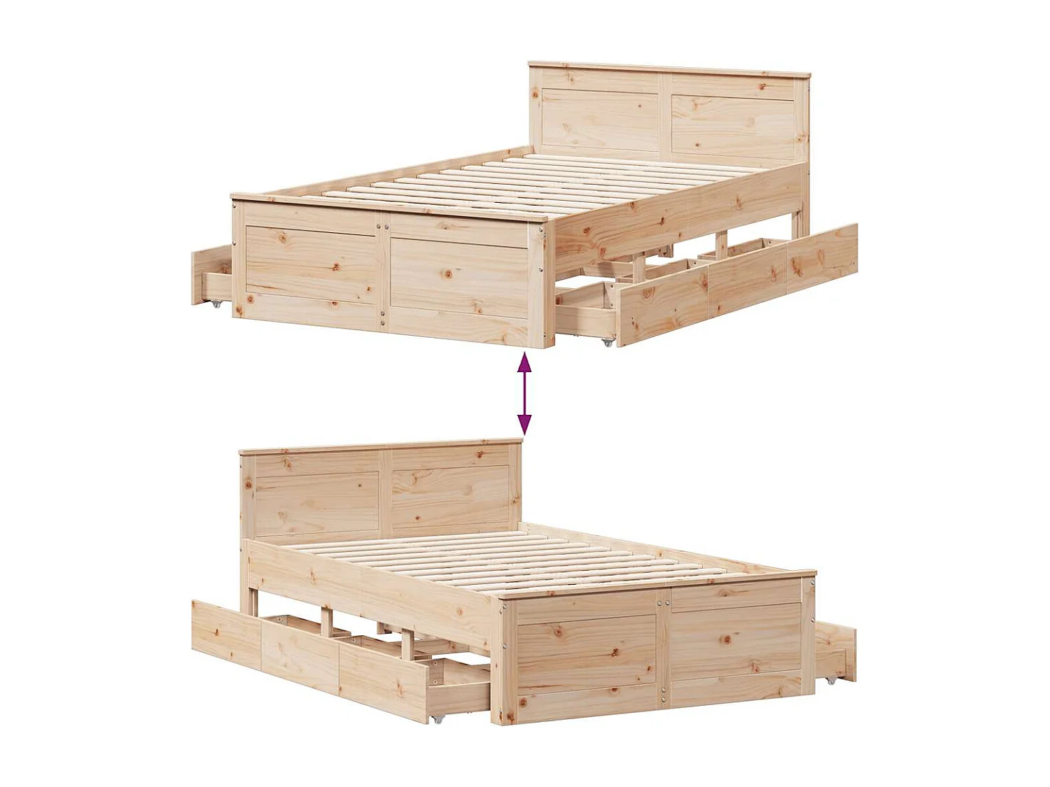Cama sem colchão com cabeceira 135x190 cm pinho maciço