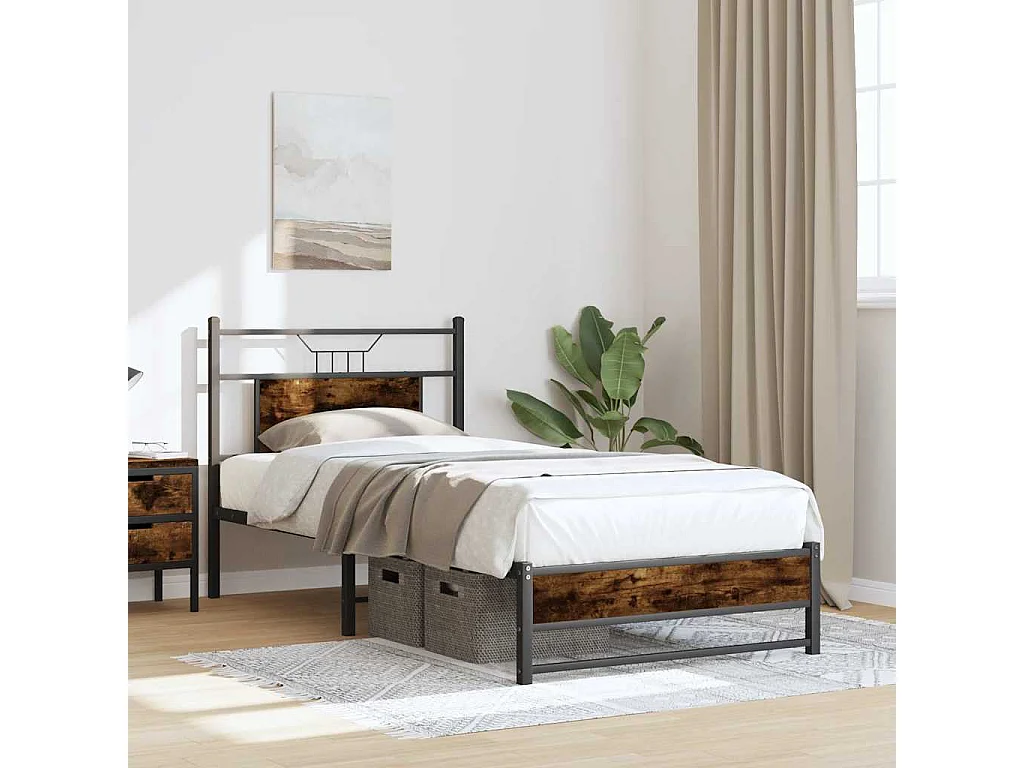 Cadre de lit sans matelas chêne fumé 75x190cm bois d'ingénierie