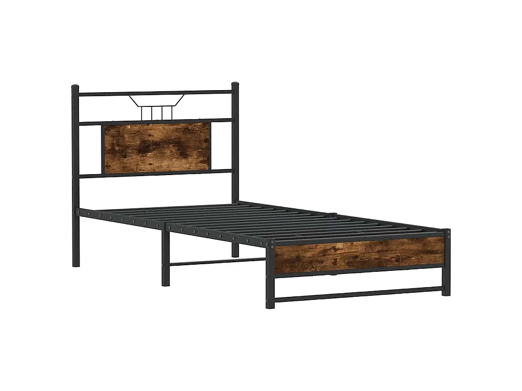 Cadre de lit sans matelas chêne fumé 75x190cm bois d'ingénierie